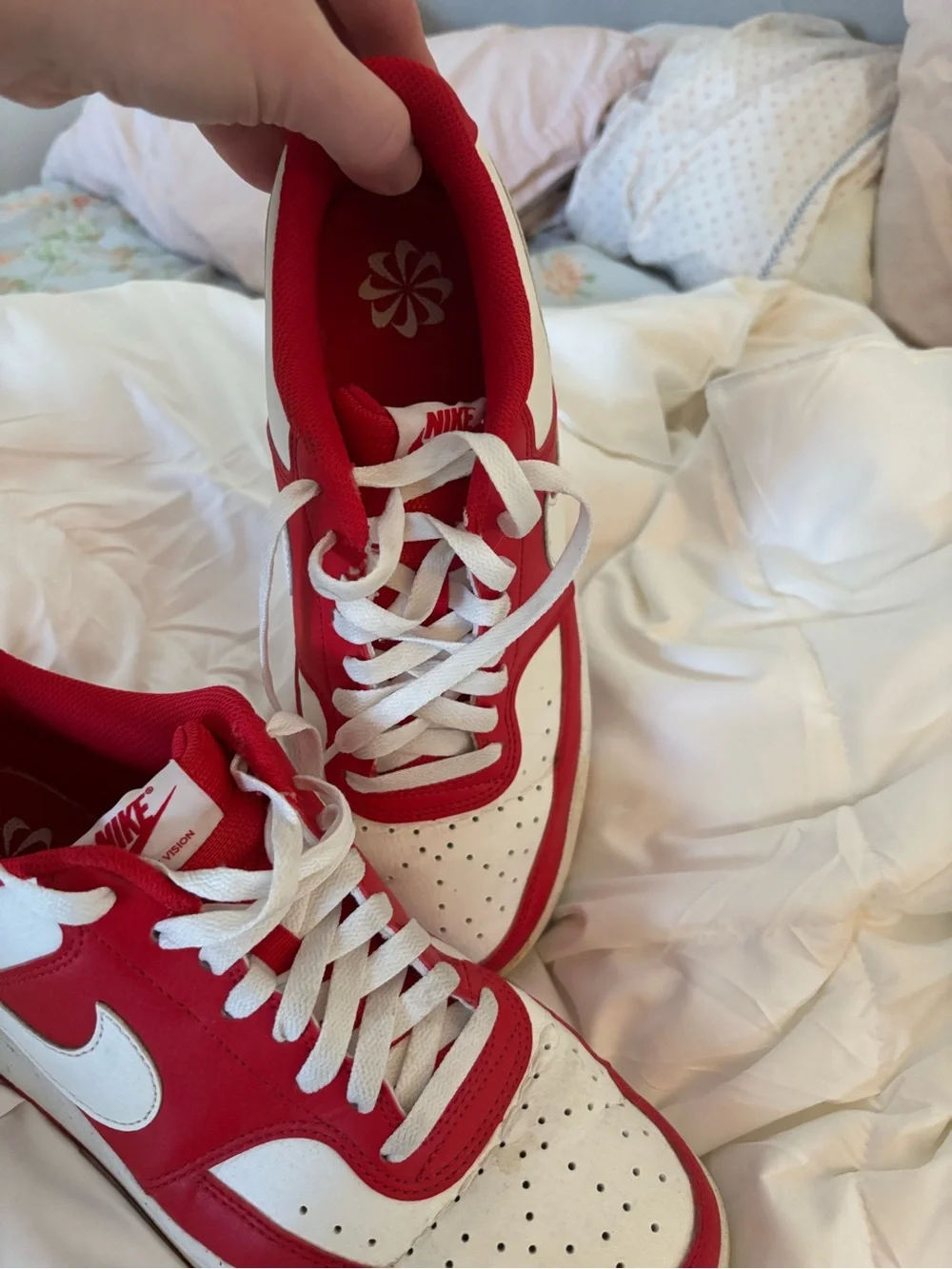 Nike Red and White Low-Top Sneakers with Mesh Lining - Picture 3 of 7